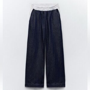 Zara Mixed Denim Sweatpant Wide-Leg Pants